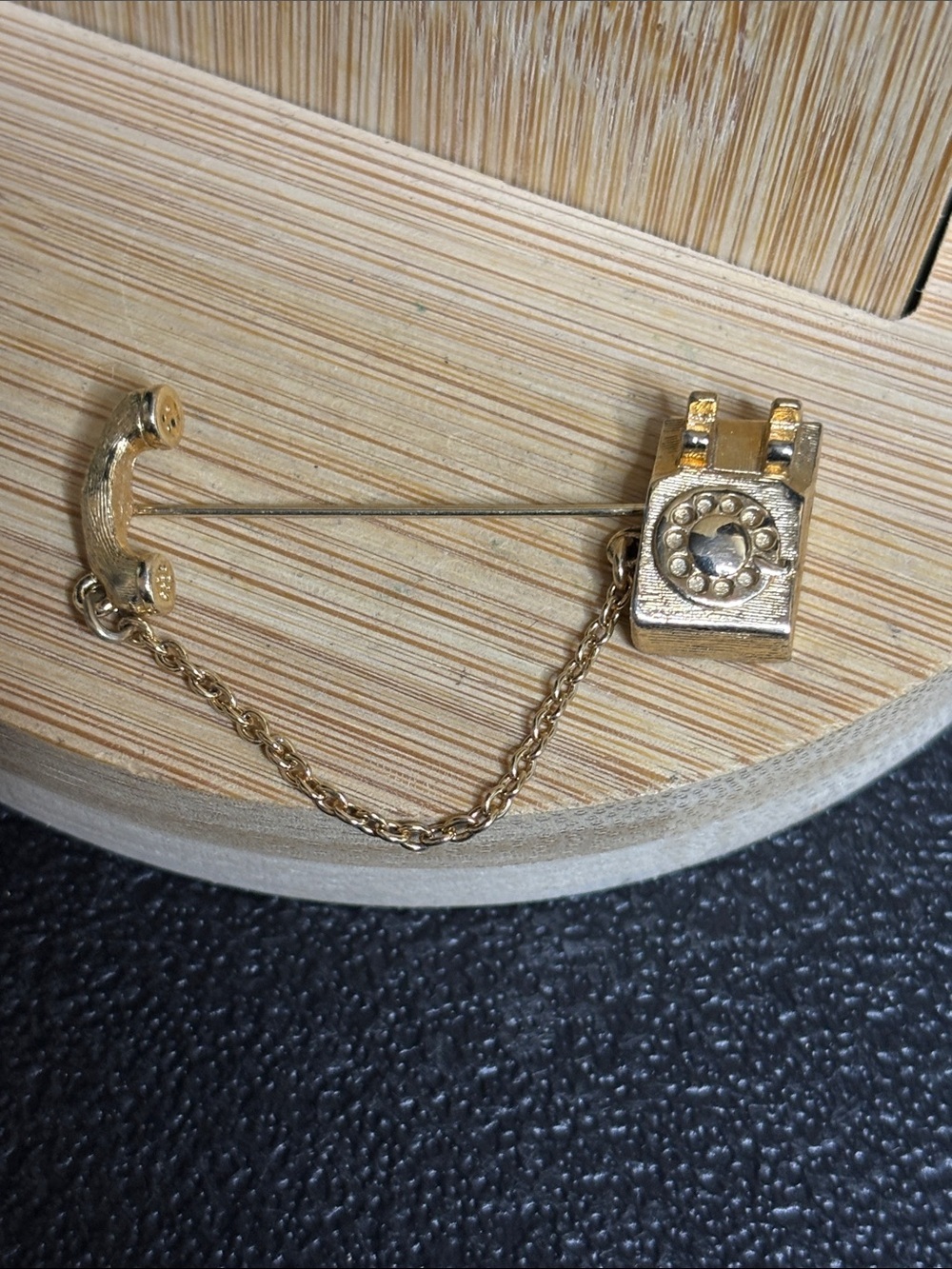 Vintage Avon Gold Telephone Tie Pin with Chain